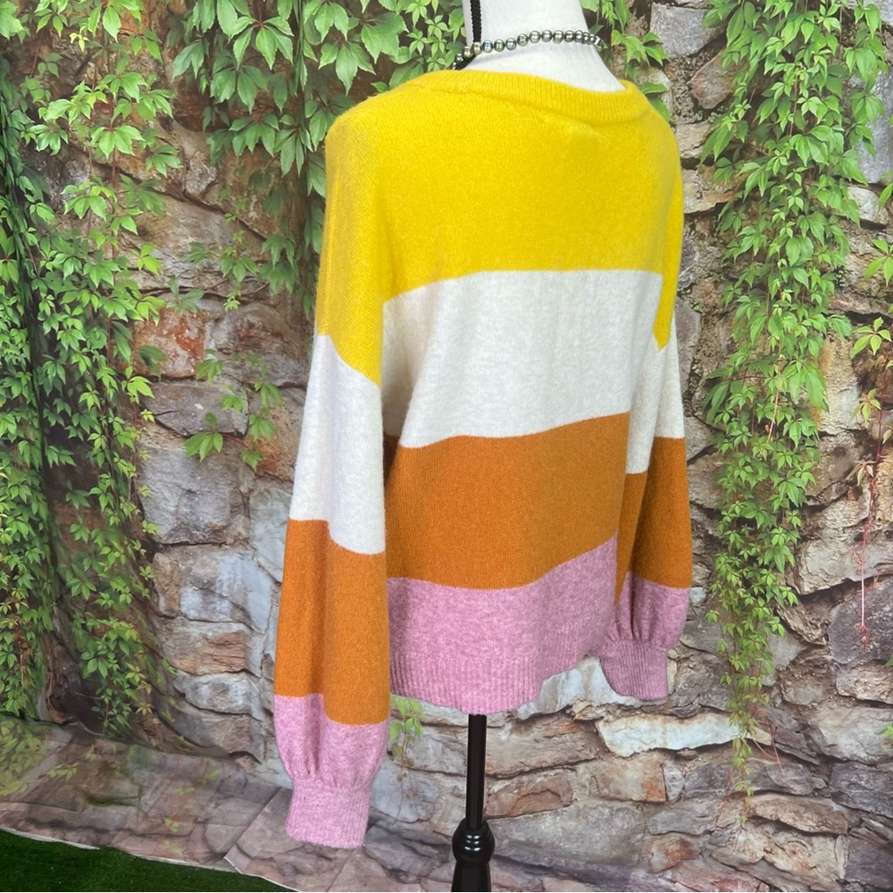 MADEWELL Yellow/Orange Striped Wool Blend Gladwell Balloon Sleeve Sweater, S - Picture 8 of 14